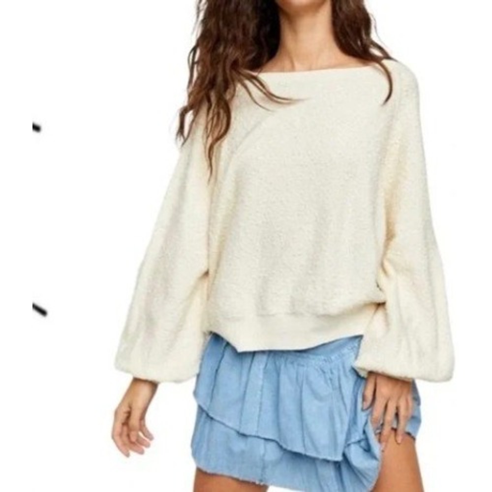 Free People Found My Friend Pullover Oversized Sweater in Ivory Womens Large